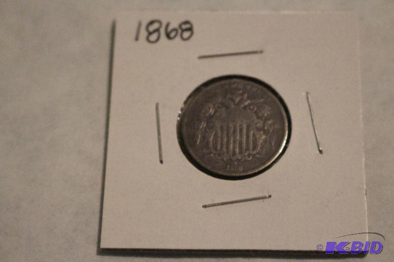 1868 Shield Nickel, Variety 2 without Rays...