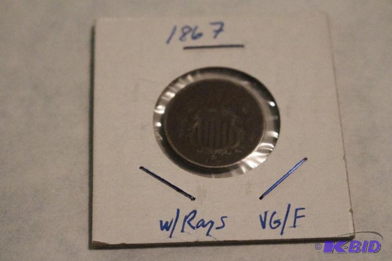 1867 Shield Nickel, Variety 1 With Rays&nbsp...