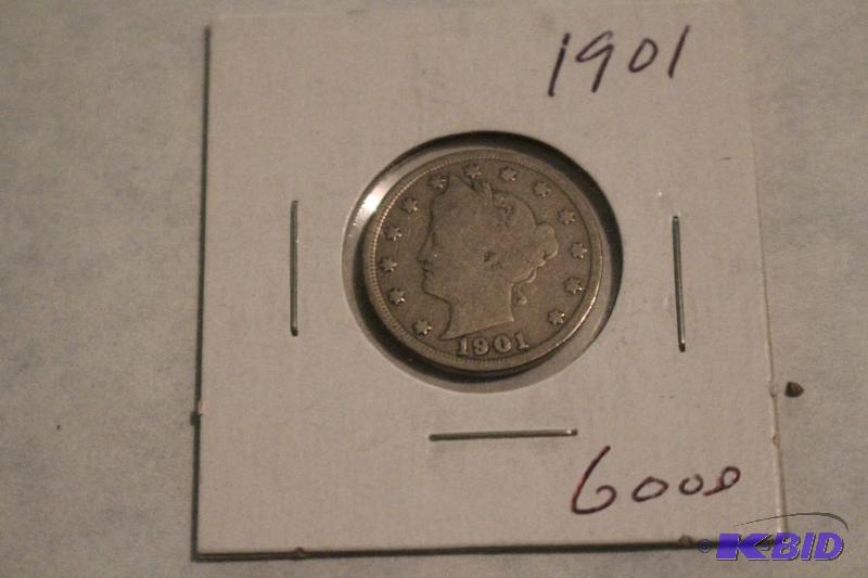 1901 Liberty Head V Nickel, Variety 2 With Ce...