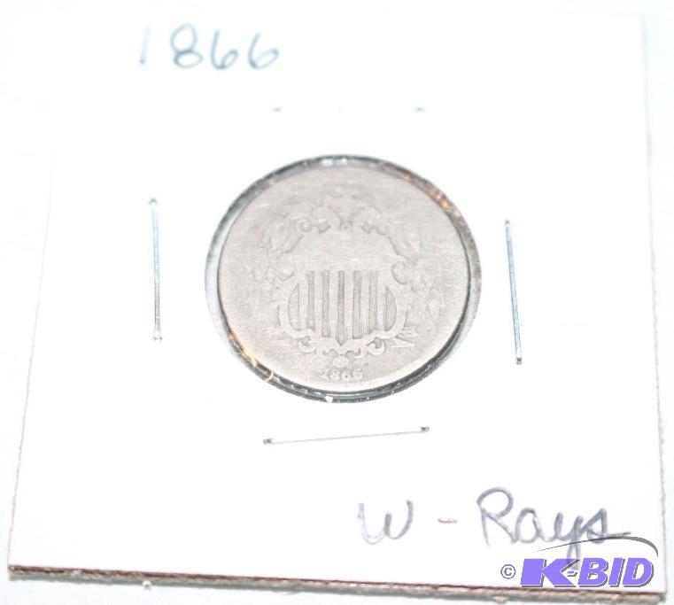 1866 Shield Nickel, Variety 1 with Rays...