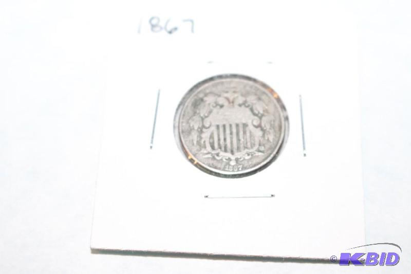 1867 Shield Nickel, Variety 2 Without Rays...