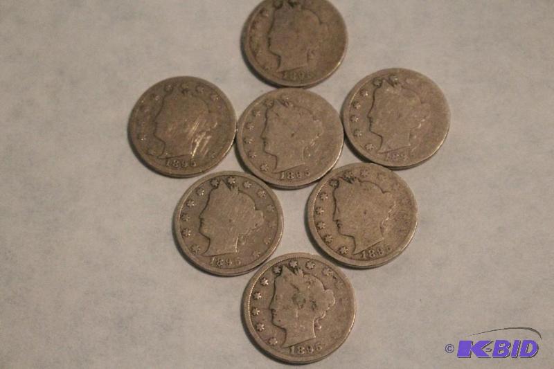 Lot of (7) 1895 Liberty Head V Nickels, Varie...