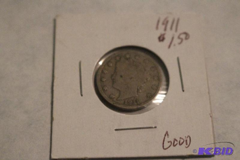 1911 Liberty Head V Nickel, Variety 2 with Ce...