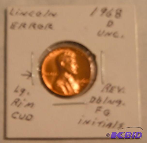 1968 D Unc.&nbspLincoln One-Cent (Error, dou...