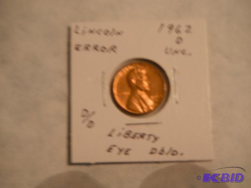 1962 D Unc. Lincoln One-Cent, (Error, Liberty...