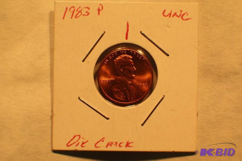 1983 P Lincoln One-Cent Unc. (Die Crack)...