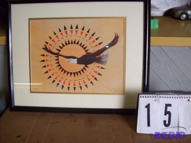 Framed Native American Eagle Print.&nbsp Sig...