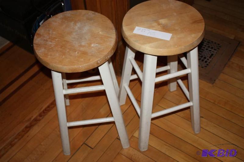 lot 105 image: Lot of (2) Stools - Wooden, 12" Diameter...