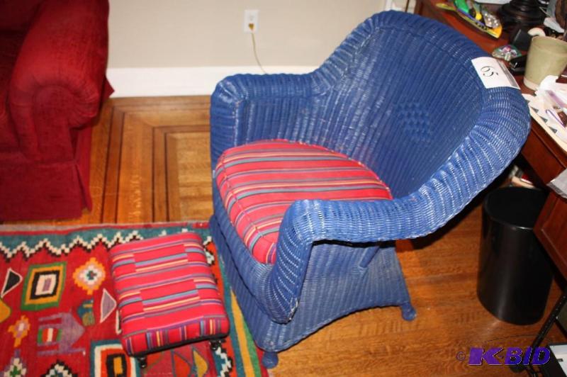 lot 65 image: Indoor Wicker Chair with Matching Foot Stool....