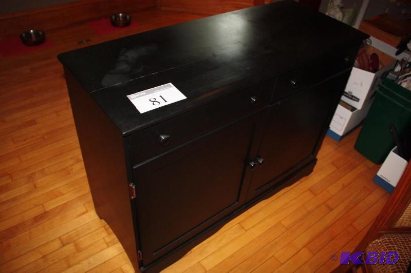 lot 81 image: Black Painted Wooden Cabinet with 2 Drawers a...