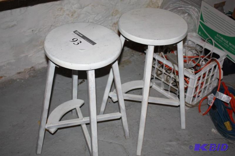lot 93 image: Lot of (2) White Painted Wooden Stools, 13&qu...