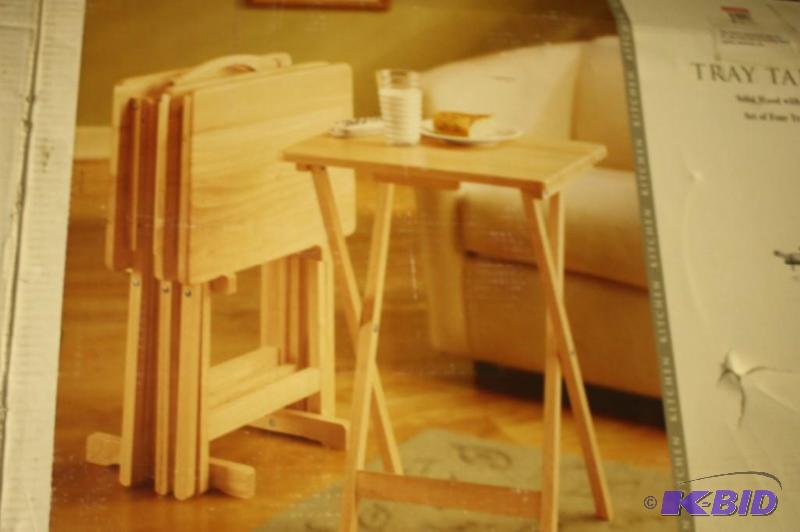 lot 101 image: Tray Table Set Solid Wood with Natural Finish...