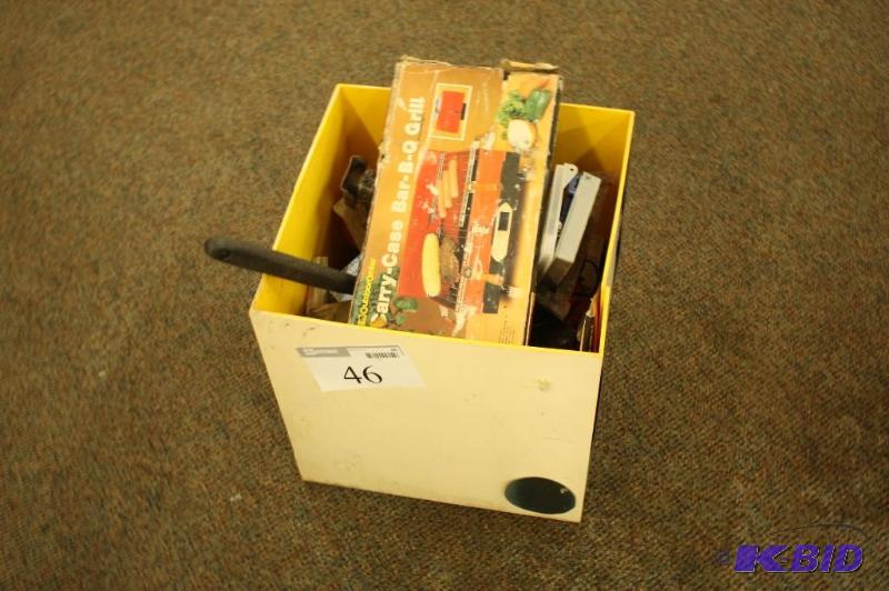lot 46 image: Box Lot including Axe, metal wire brush, wre...