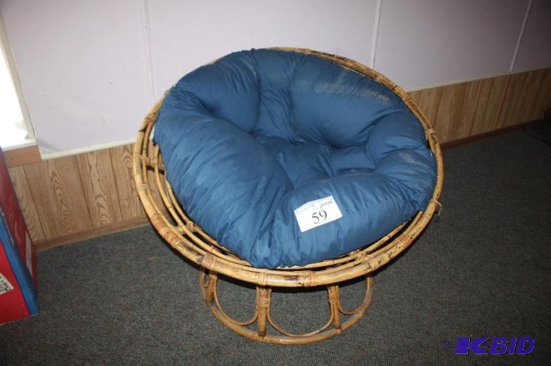 lot 59 image: Papasan Chair Round Bamboo Wood and Soft Cord...