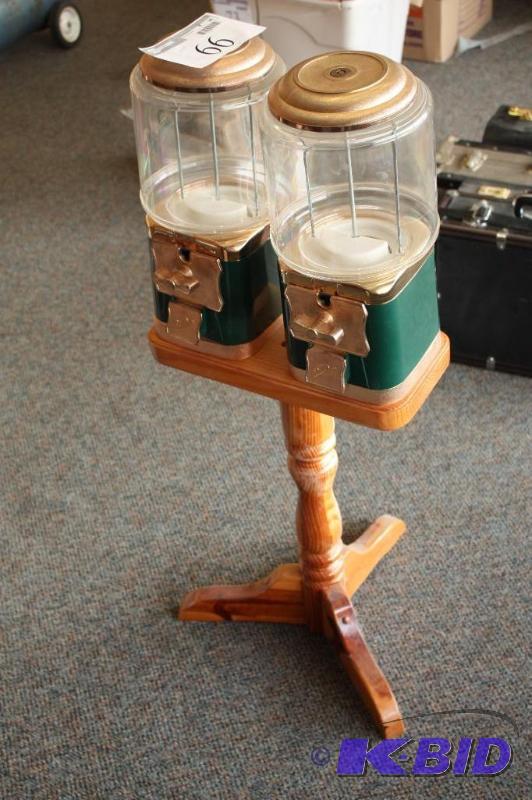 lot 66 image: 40" Dual Candy Dispenser on wood stand...