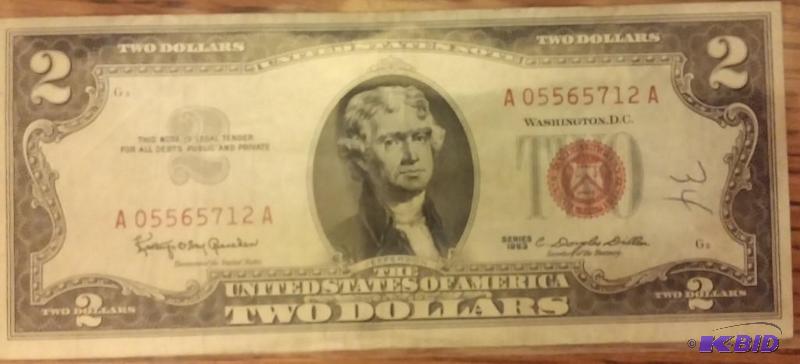 1963 RED SEAL 2 DOLLAR BILL...