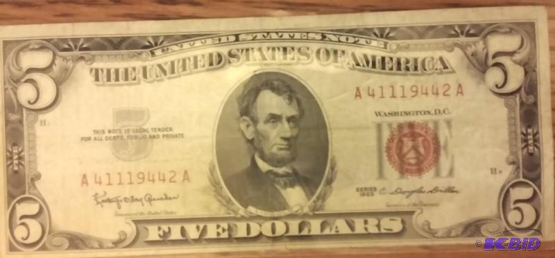1963 RED SEAL 5 DOLLAR BILL...