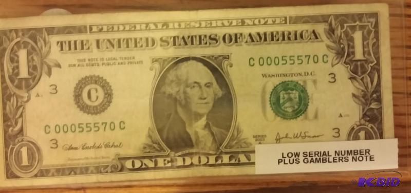 ONE DOLLAR LOW SERIAL NUMBER PLUS GAMBLERS NO...