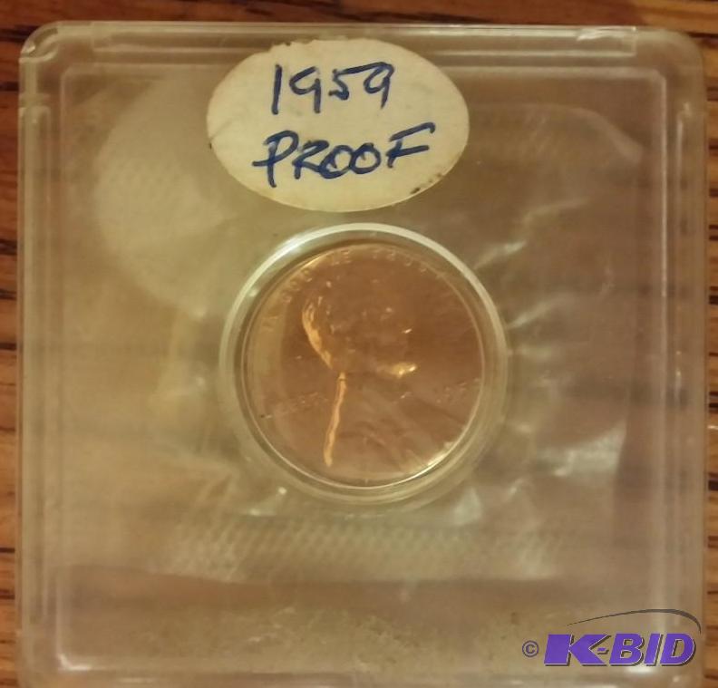 1959 LINCOLN CENT ONE CENT COIN PROOF, IN ORI...