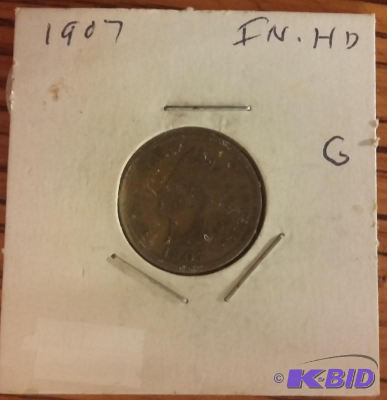 1907 INDIAN HEAD ONE CENT PENNY...