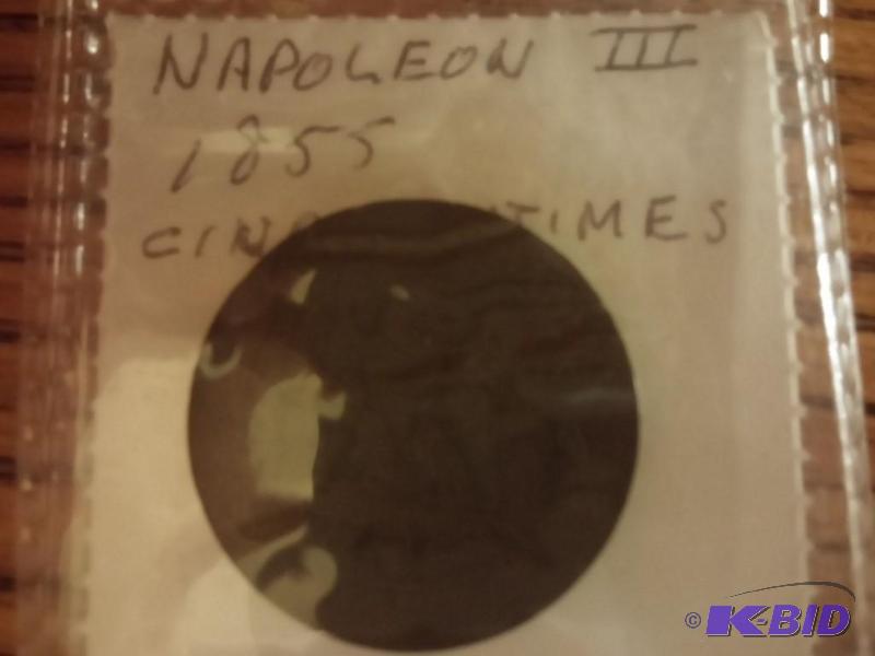 1855 NAPOLEON THE THIRD CINQ CENTIMES...