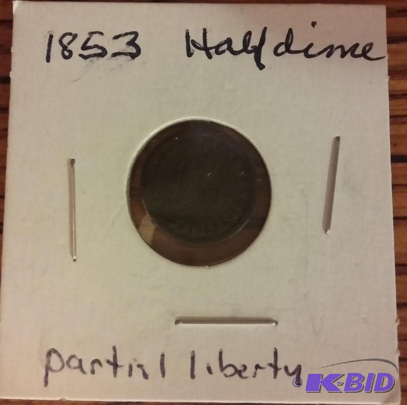 1853 HALF DIME PARTIAL LIBERTY ON SHIELD LIGH...