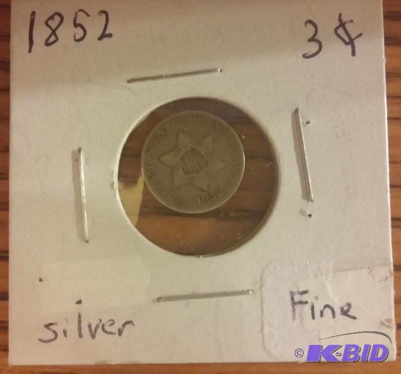1852 THREE CENT SILVER COIN...