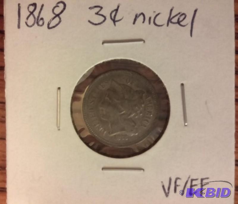 1868 THREE CENT NICKEL VFEF VERY NICE EXAMPL...