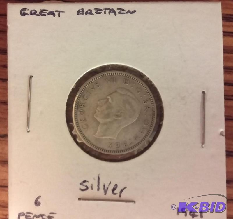 1941 GREAT BRITAIN 6 PENCE SILVER COIN...
