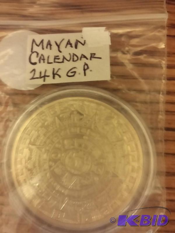 MAYAN CALENDAR COIN GOLD PLATED SILVER DOLLAR...