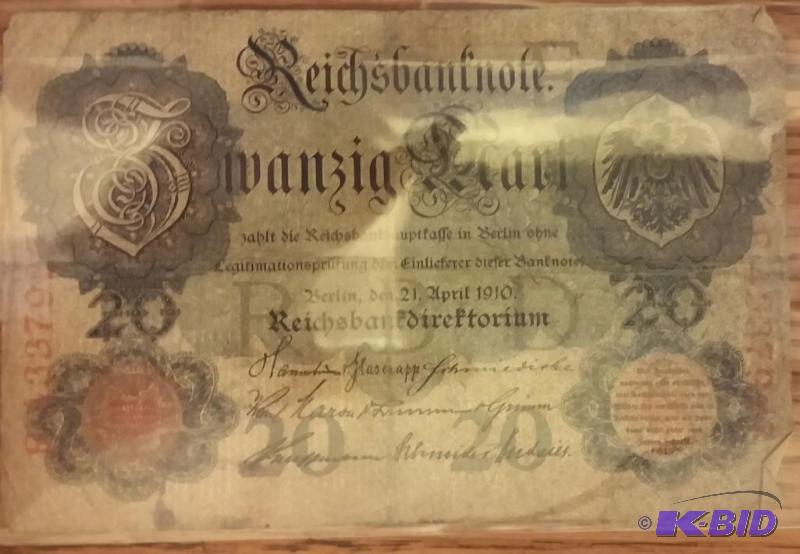 1910 GERMAN 20 MARK NOTE...