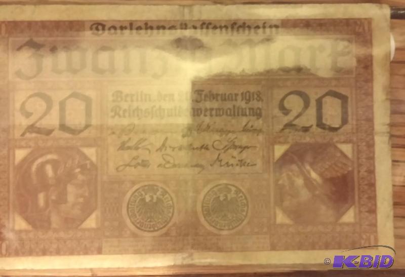 1918 GERMAN 20 MARK NOTE...