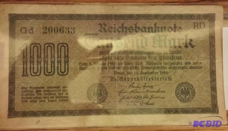 1922 GERMAN 1000 MARK NOTE...