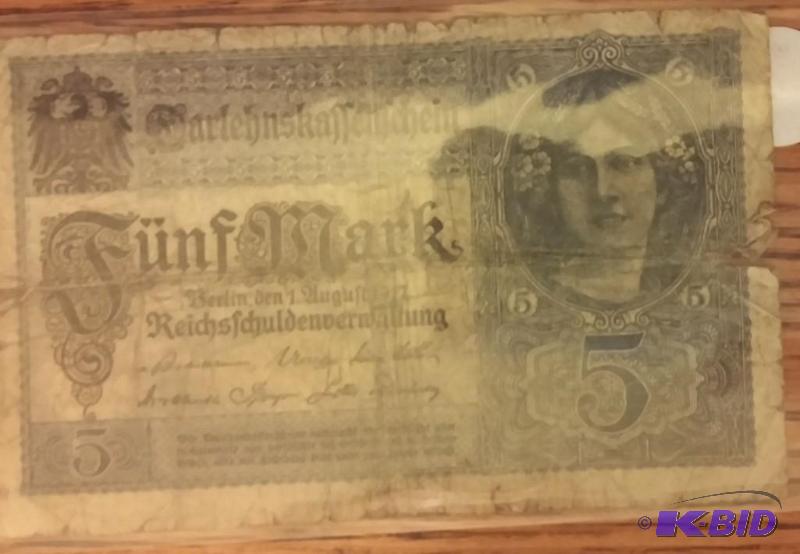 1917 GERMAN 5 MARK NOTE...