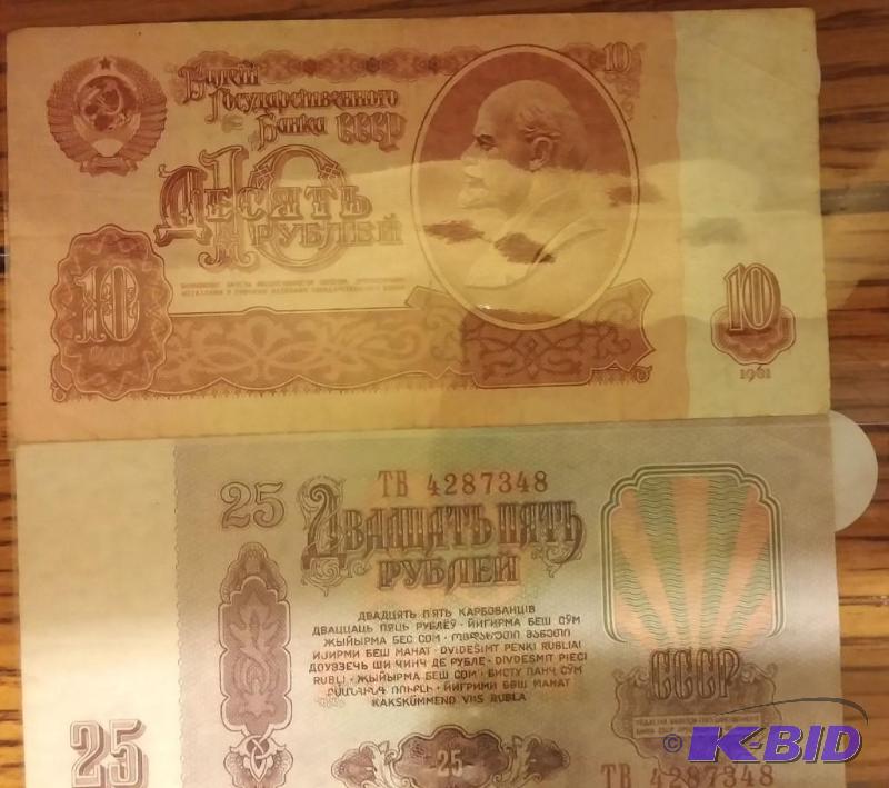 1961 RUSSIA I0 RUBLE AND 25 RUBEL NOTES...