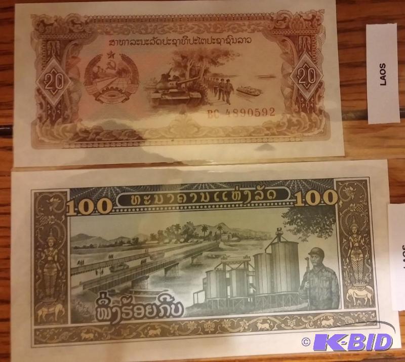 LAOS SET OF TWO FOREIGN NOTES UNCIRCULATED...