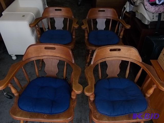 lot 1 image: 4-Solid Wood Captains Chairs By Authentic Fu...