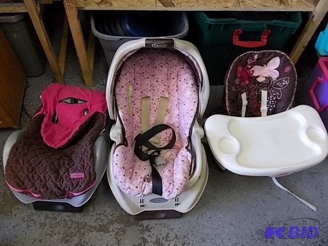 lot 28 image: Graco Car Seat With 2-Bases, Booster Chair Wi...