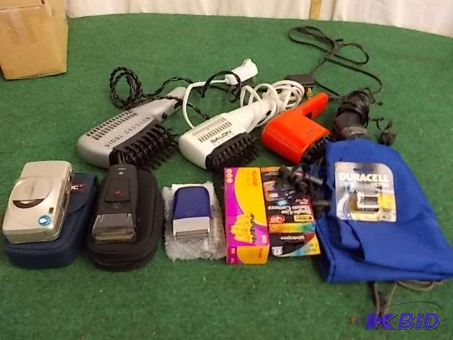 lot 66 image: 2-Electric Razors, 3-Blow Combs, Cameras, Bat...