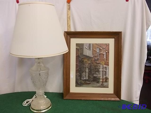 lot 7 image: Crystal Lamp With Shade & Framed Picture ...