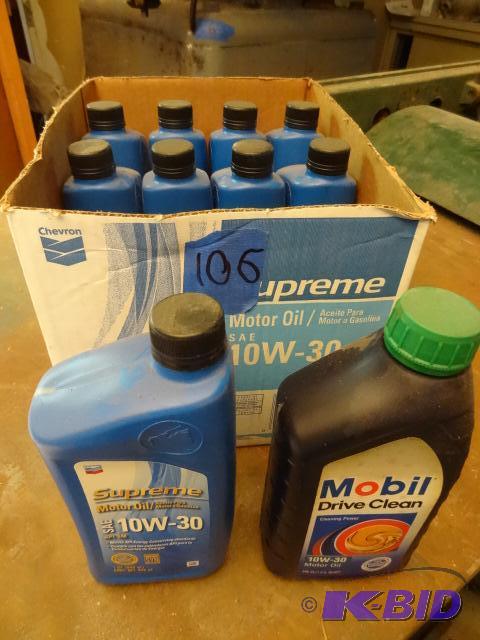 lot 106 image: 8 Chevron supreme 1030 motor oil. Mobil 103...