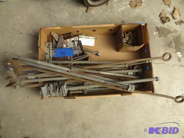 lot 140 image: Misc long bolts. Threaded rod. Hinges and mor...