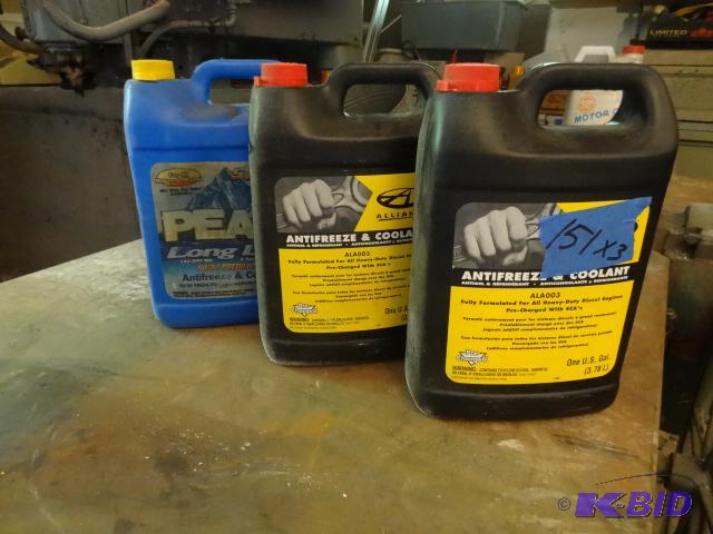 lot 151 image: 3 partial gals of antifreeze. 2 are for diese...