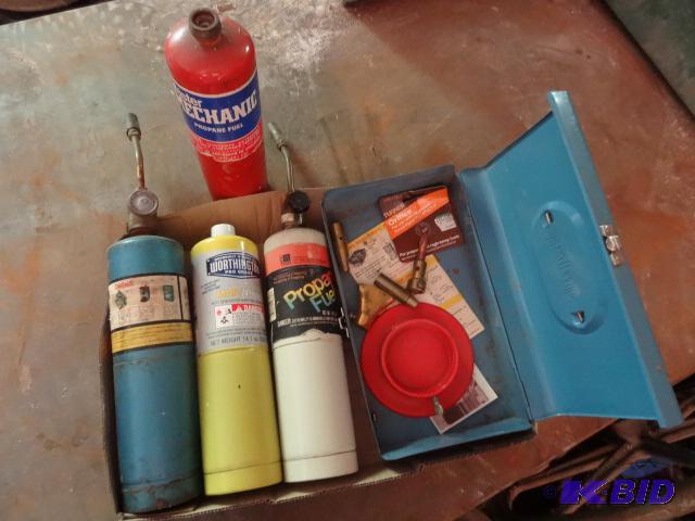 lot 95 image: 4 small propane tanks. 2 tip assemblies, with...