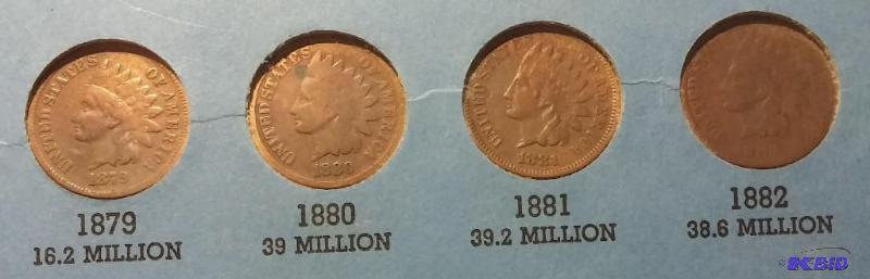 Lot of 4 Indian Head Pennies-1879, 1880, 1881...