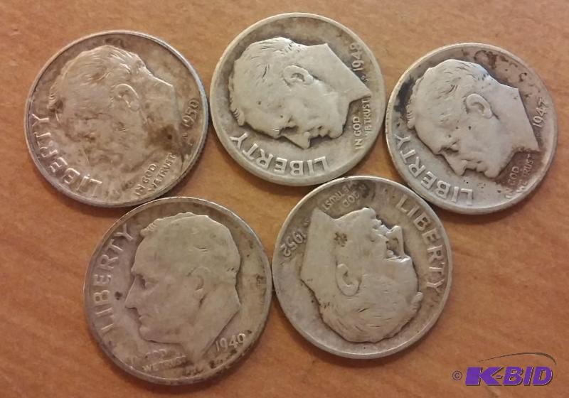 Lot of 5 Roosevelt Dimes-Silver...