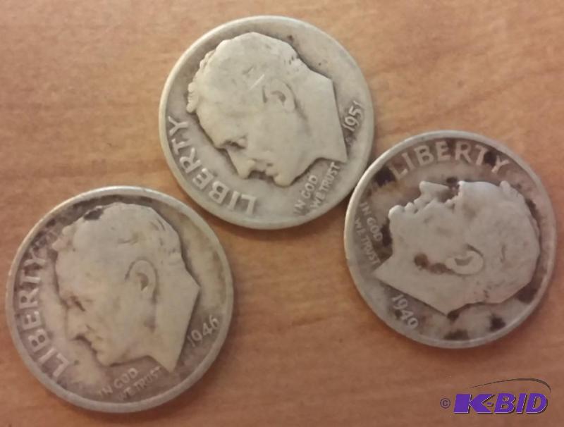 Lot of 3 Roosevelt Dimes-Silver...