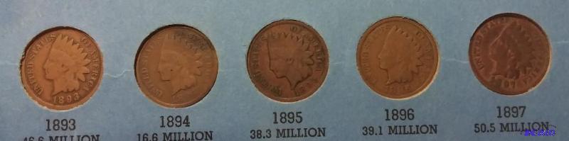 Lot of 5 Indian Head Pennies-1893, 1894, 1895...