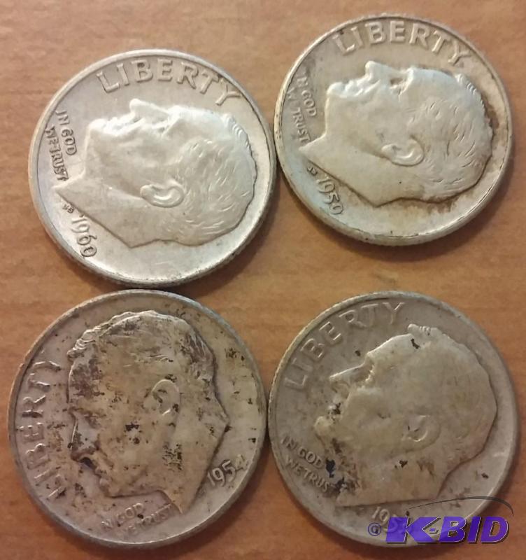 Lot of 4 Roosevelt Dimes-Silver...