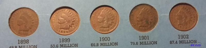 Lot of 5 Indian Head Pennies-1898, 1899, 1900...